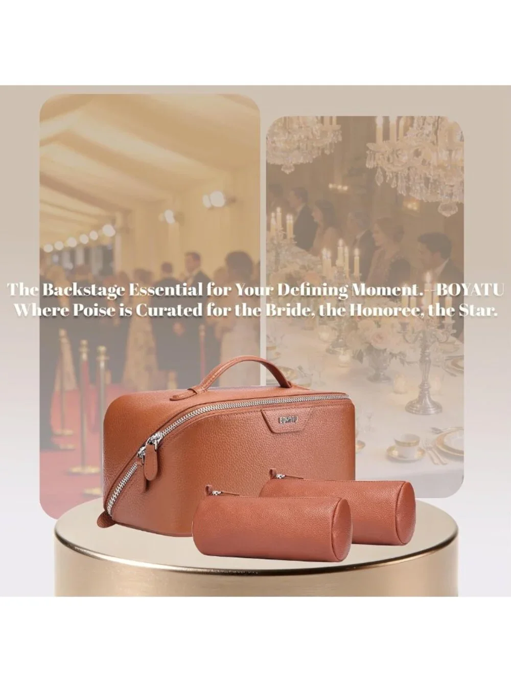 Handmade Genuine Leather Travel Makeup Bag Set - 3 Pcs Cosmetic Organizer